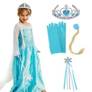 Butterfly Craze Children’s Snow Princess Costume Dress – Ice Queen Dress Up, Includes Gloves, Tiara, Blonde Braid & a Snowflake Wand, Perfect for Pretend Play, Dress-up & Birthday Parties, M 3-4yrs