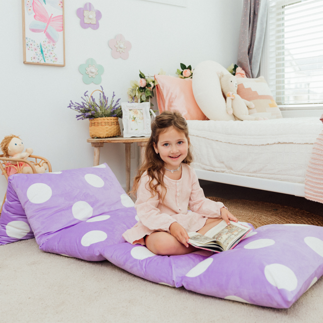 Butterfly Craze RoyalSize Kids' Floor Lounger, Holds 5 Pillows for Comfort, Purple