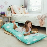 Butterfly Craze Floor Pillow Bed Lounger Cover, Cozy & Stylish Seating Solution for Kids & Adults, Recliner Floor Cushion for Ultimate Comfort, Holds 5 Pillows, Cover Only, Aqua Polka Dot, Queen