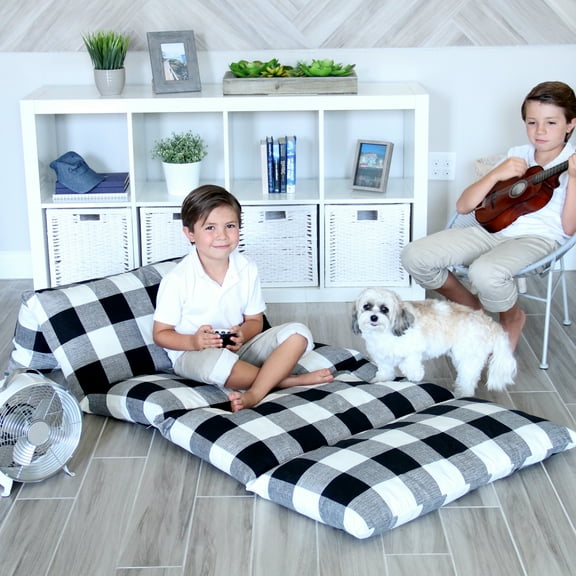 Butterfly Craze Floor Pillow Bed Lounger Cover, Cozy & Stylish Seating Solution for Kids & Adults, Recliner Floor Cushion for Ultimate Comfort, Holds 5 Pillows, Cover Only, Plaid, Queen