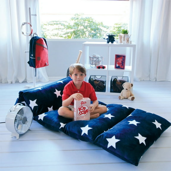 Butterfly Craze Floor Pillow Bed Lounger Cover, Cozy & Stylish Seating Solution for Kids & Adults, Recliner Floor Cushion for Ultimate Comfort, Holds 5 Pillows, Cover Only, Navy Stars, King