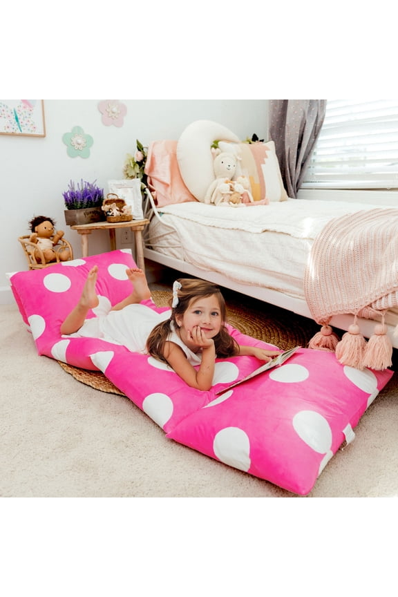 Floor Pillow Bed Lounger Cover, Cozy & Stylish Seating Solution for Kids & Adults, Recliner Floor Cushion for Ultimate Comfort, Holds 5 Pillows, Cover Only, Hot Pink Polka Dot, King