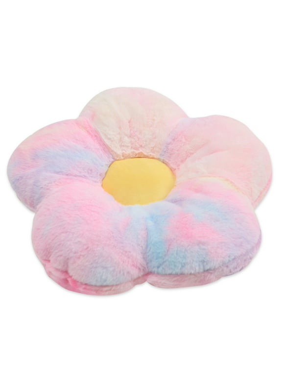 Butterfly Craze Tie Dye Daisy Lounge Flower Pillow - Stylish Floor Cushion, Perfect Seating Solution For Teens & Kids, Machine Washable Aesthetic Decor, Plush Microfiber, Medium-20” Diameter, Pink