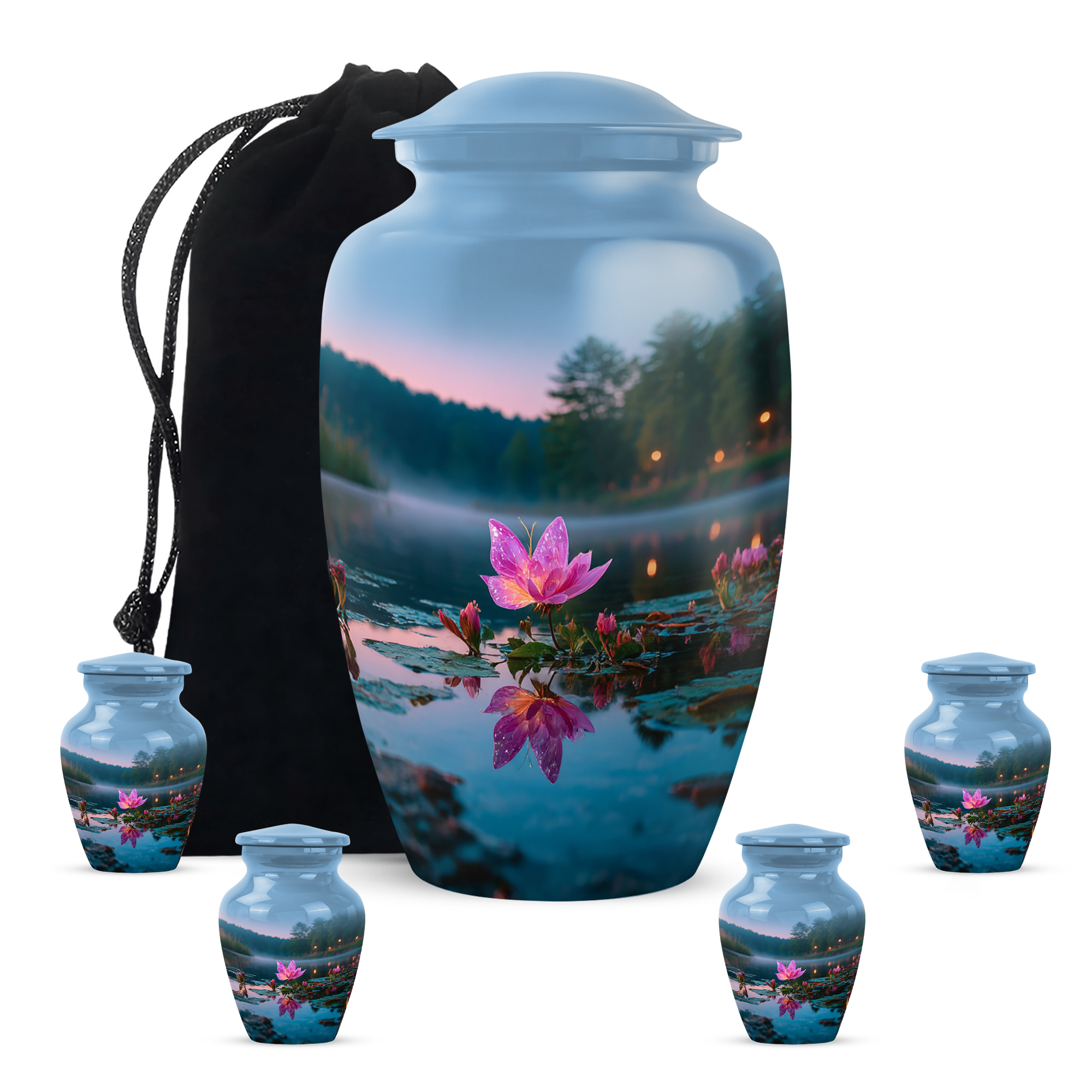 Butterfly Cremation Funeral Urns For Human Ashes Adult - Blue Mini Urns For Adult Ashes Set Of 4 - Adult Urns For Ashes Adult Female Mother - 1 Large Decorative Urn For Dad, 10&3 Inch