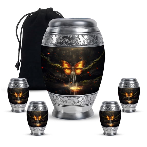 Butterfly Cremation Urn for Mom Ash, Mini Urns for Human Ashes Adult, Small Keepsakes Urn for Funeral, Large Decorative Urns for Dad, Memorial Gifts for Family, 10 & 3 " Set of 5 Black