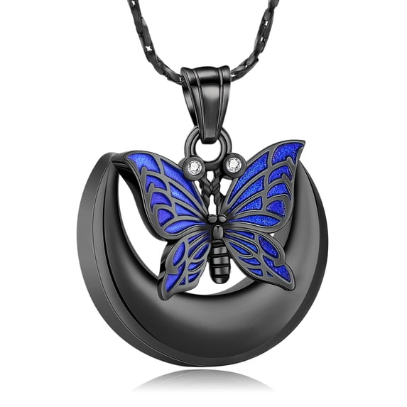 Butterfly Cremation Urn Necklace for Ashes - with Moon Urn Neckalce for Ashes for Women Men Cremation Jewelry Ashes Keepsake Pendant Memorial Jewelry Gifts