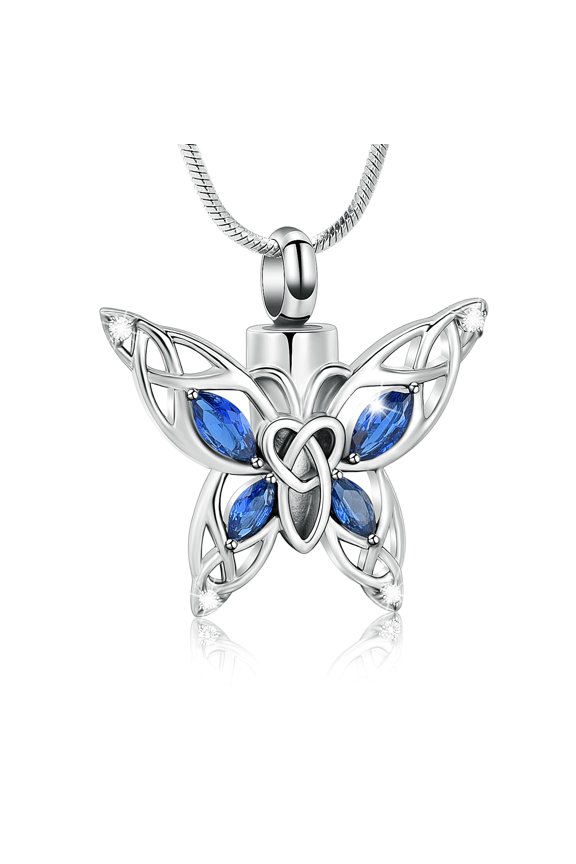 Butterfly Cremation Urn Necklace for Ashes Memorial Keepsake with CZ Pendant Jewelry Women Keepsake Bereavement Gift for A Loss of the Loved One