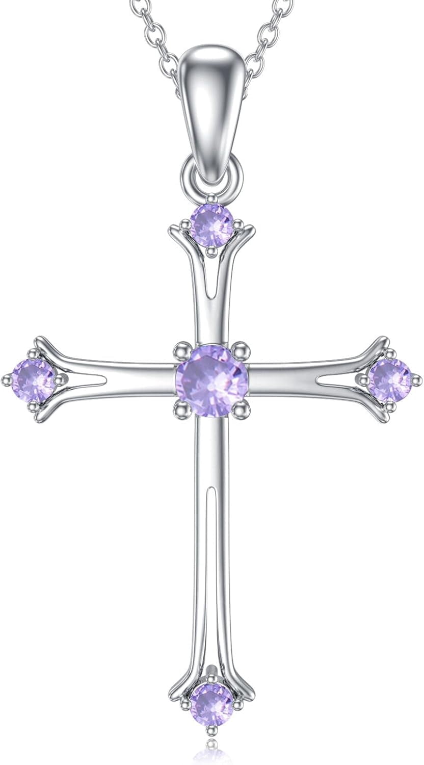 Butterfly Cross Alexandrite Birthstone Necklace 925 Sterling Silver Butterfly Cross Pendant Necklace with June Birthstone Trendy Christmas Day Anniversary Jewelry Gift for Women Her