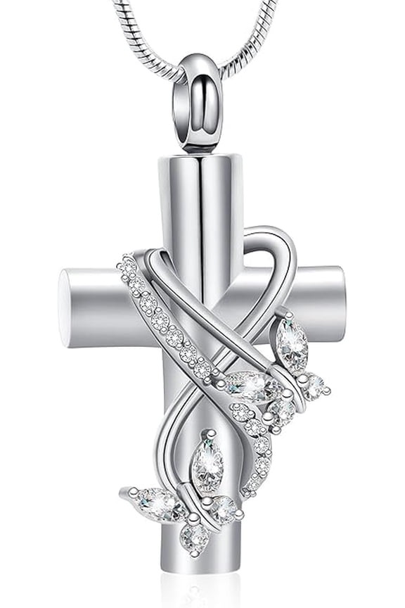 Butterfly Cross Cremation Jewelry for Ashes Ash Pendant Necklace - Butterfly Urn Necklace With Crystal Butterfly Cremation Jewelry for Women
