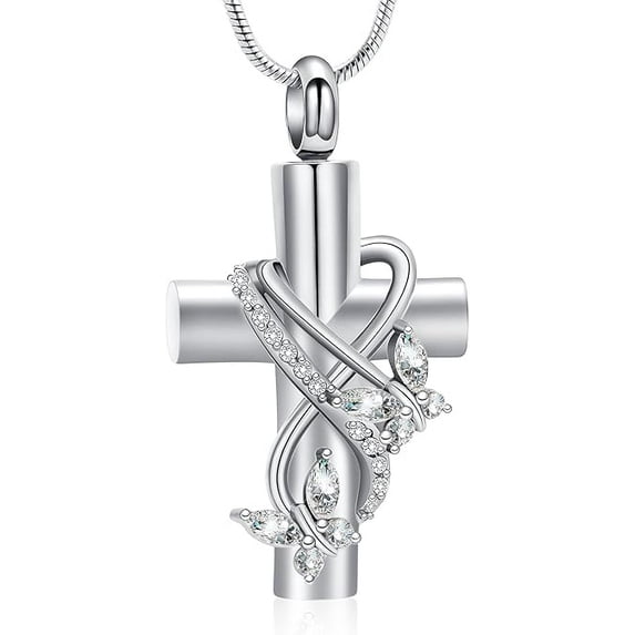 Butterfly Cross Cremation Jewelry for Ashes Ash Pendant Necklace - Butterfly Urn Necklace With Crystal Butterfly Cremation Jewelry for Women