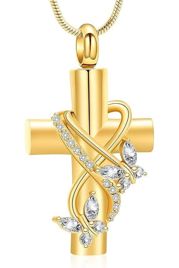 Butterfly Cross Cremation Jewelry for Ashes Ash Pendant Necklace - Butterfly Urn Necklace With Crystal Butterfly Cremation Jewelry for Women