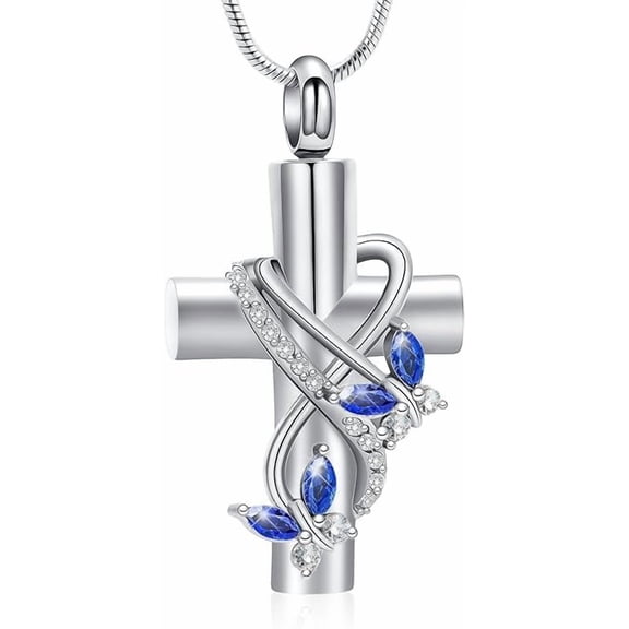 Butterfly Cross Cremation Jewelry for Ashes Ash Pendant Necklace - Butterfly Urn Necklace With Crystal Butterfly Cremation Jewelry for Women