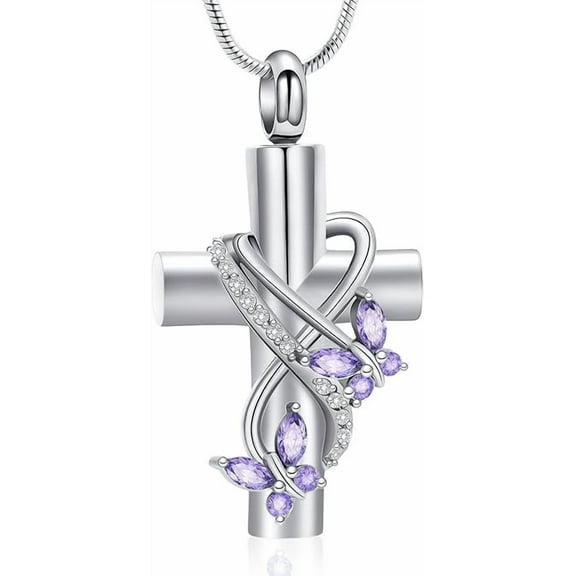 Butterfly Cross Cremation Jewelry for Ashes Ash Pendant Necklace - Butterfly Urn Necklace With Crystal Butterfly Cremation Jewelry for Women