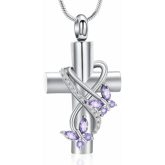 Butterfly Cross Cremation Jewelry for Ashes Ash Pendant Necklace - Butterfly Urn Necklace With Crystal Butterfly Cremation Jewelry for Women