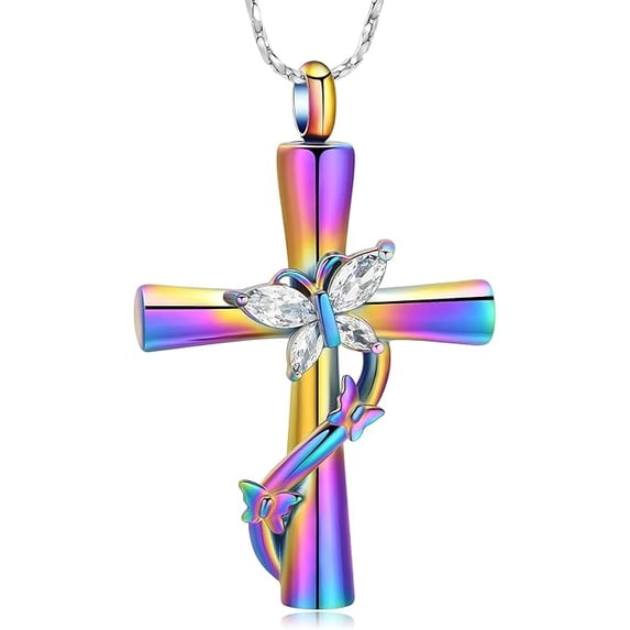 Butterfly Cross Urn Necklace for Ashes Crystal Butterfly Keepsake Memorial Gifts Cross Ash Pendant Keepsake Jewelry Memorial Ash Jewelry for Loss of Loved One