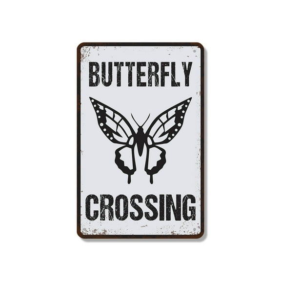 Butterfly Crossing Distressed Garden (2 Pack) 7 Inch x 10 Inch Aluminum Metal Sign Wings At Work Step Lightly Perfect for Gardens Yards Flower Beds Fun Gift for Gardeners Pollinator
