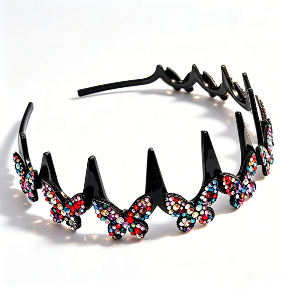 Butterfly Crystal Headband for Women Non-Slip Wavy Rhinestone Hair Accessories for Daily Wear Party Wedding