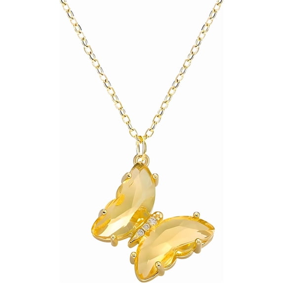 Butterfly Crystal Necklace for Women Sparkly Butterfies Birthston Choker Necklaces Elgant Colorful Gemstone Butterfly Pendant Necklace Dainty Gold Butterfly Necklaces Cubic Zirconia Jewelry Gifts