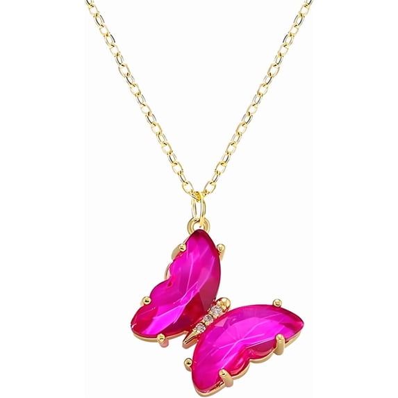 Butterfly Crystal Necklace for Women Sparkly Butterfies Birthston Choker Necklaces Elgant Colorful Gemstone Butterfly Pendant Necklace Dainty Gold Butterfly Necklaces Cubic Zirconia Jewelry Gifts