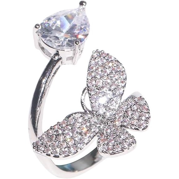 Butterfly Crystal Statement Ring for Women Shiny Cubic Zirconia Teardrop Wrap Finger Ring Promsie Rings Engagement Eternity Band Rings Dainty Jewelry