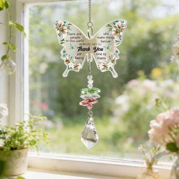 Butterfly Crystal Suncatcher, Thank You Gifts for Women, Rainbow Maker Window Hanging Ornament, Teacher, Coworker Appreciation Gift
