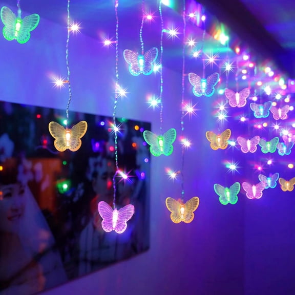 Butterfly Curtain Fairy Lights USB Plug in, 8 Modes LED Twinkle String Lights with Remote, Waterproof Copper Wire for Room, Bedroom, Party, Wedding, Holiday, Christmas Decoration