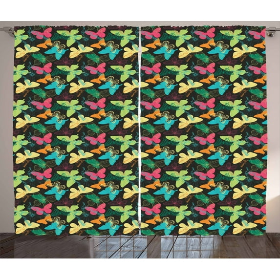 Ambesonne Butterfly Curtains 2 Panel Set, Colorful Silhouettes Art, 108" x 108", Multicolor