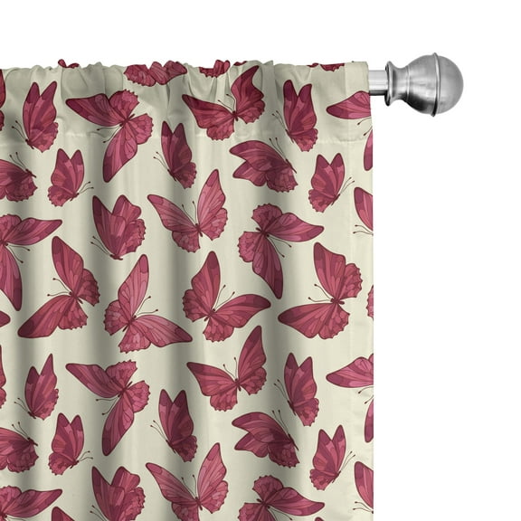 Butterfly Curtains 2 Panels Set, Graceful Romantic Spring Theme Abstract Wings Beauty of Nature, Window Drapes for Living Room Bedroom, 56"W X 84"L, Pale Yellow Dark Coral, by Ambesonne