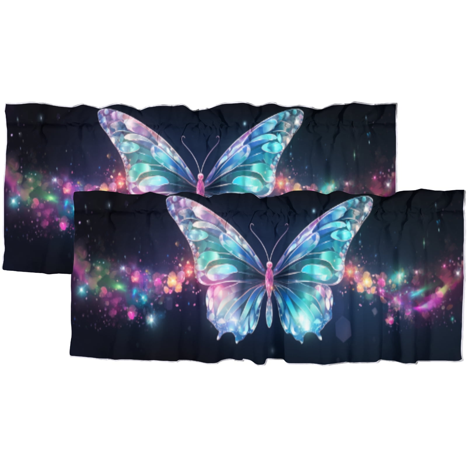 Butterfly Curtains Valances for Home Decor Purple Floral Flower Wings ...