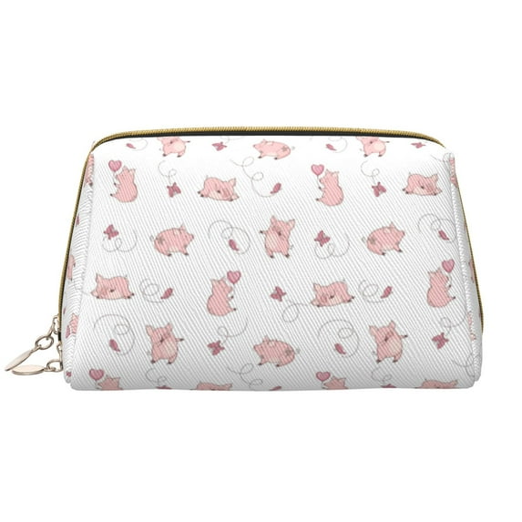 Butterfly Cute Pig Pink Makeup Bag, Large Capacity Travel Cosmetic Bag for Women Girls- Travel Toiletry Bag Leather Portable Waterproof Makeup Case Organizer with Handle