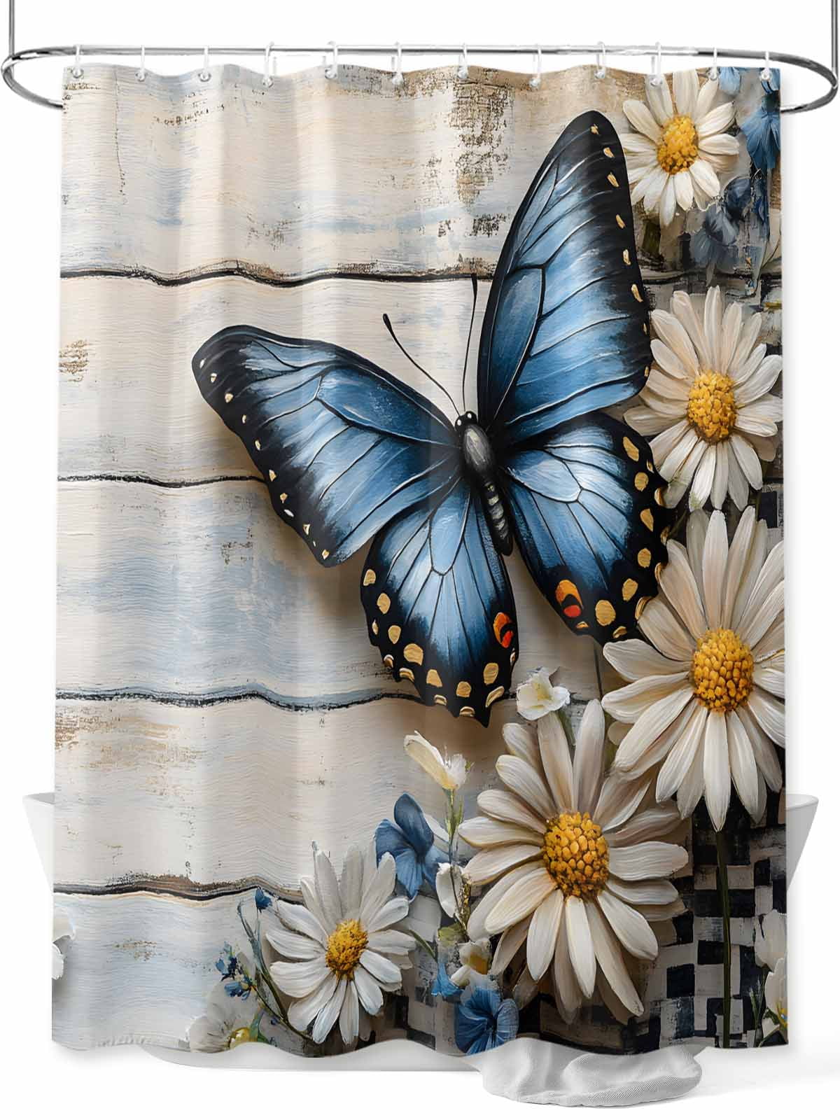 Butterfly Daisy Extra Long Shower Curtain Set, Waterproof Shower ...