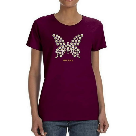 Butterfly Daisy Free Soul T-Shirt Women -Image by Shutterstock, Female 4X-Large