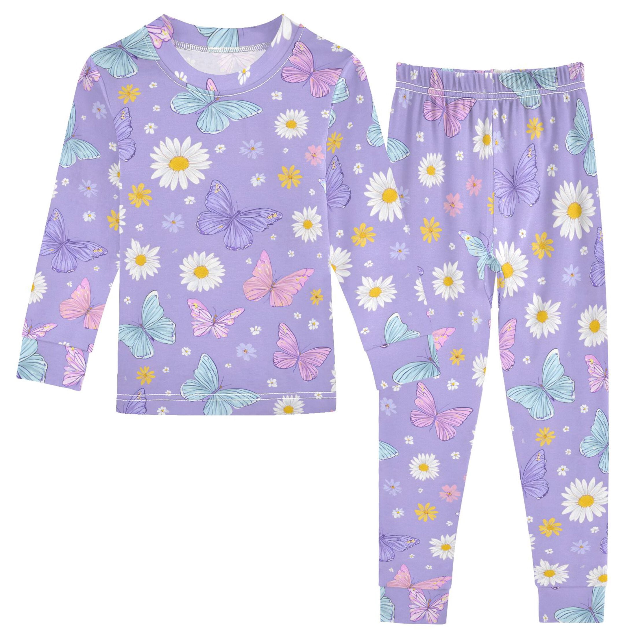 Butterfly Daisy Pattern Cotton Pajamas 2 Piece Set Sleepwear Soft and ...