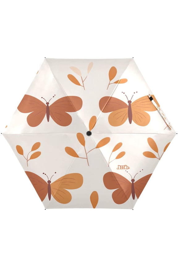 Butterfly Dance Pattern Umbrellas for Sun Auto Open Close UV50+ Waterproof 5-Fold Compact Fiberglass Frame