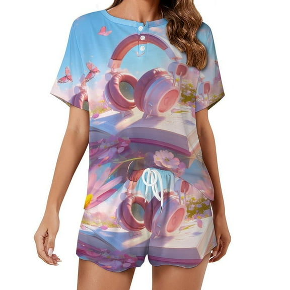 Butterfly Dancing 2 Pack Women’s Pajama Set Print Sleepwear And Shorts Y2k Loungewear Sets S-5XL