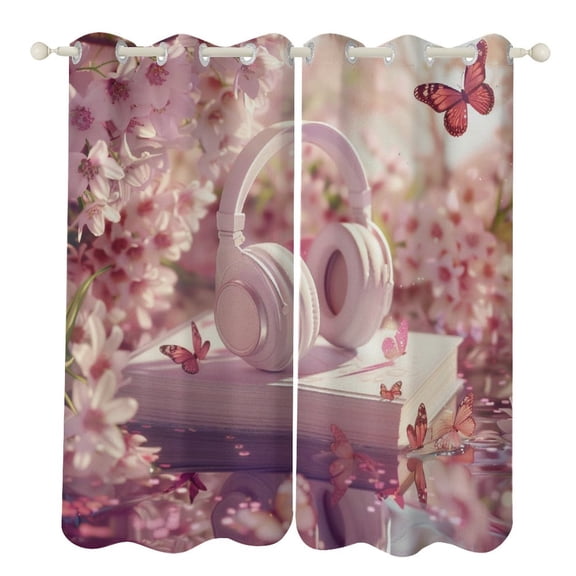 Butterfly Dancing Blackout Curtains, Watercolor Pattern Window Treatment Grommet Curtains for Bedroom Thermal Insulated Window Curtains for Living Room 2 Panel Set