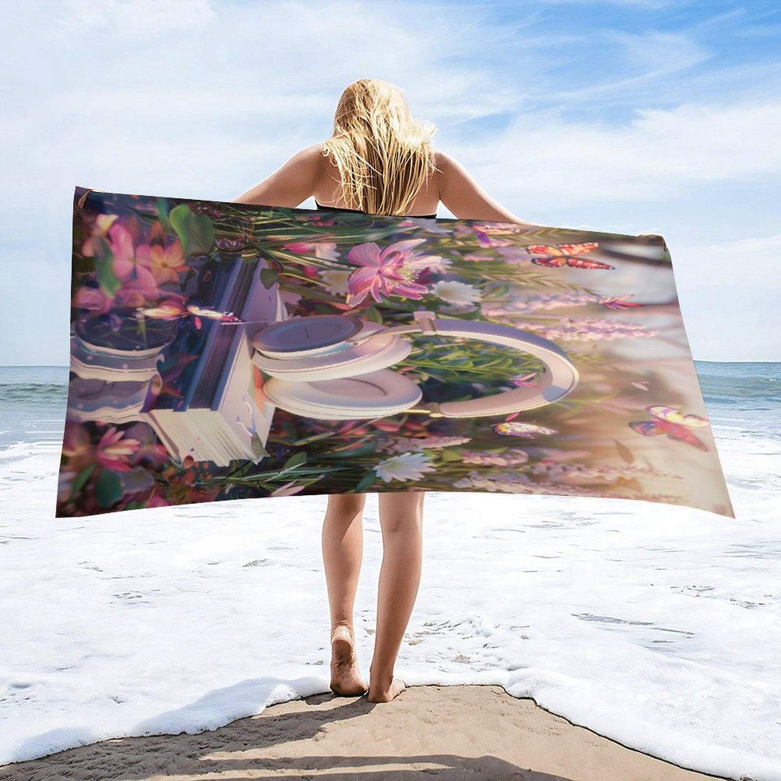 Blue Butterfly Microfiber Towel - Oversized 31x51 Inch Quick Dry Beach & Yoga Towel - View #10