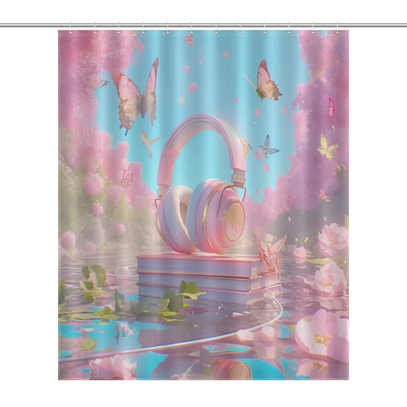 Butterfly Dancing Shower Curtain Fabric Bathroom Decor with Hooks