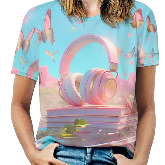 Butterfly Dancing Women's Short Sleeve T-Shirt Crew Neck Casual Summer Trendy Loose Fit Tops