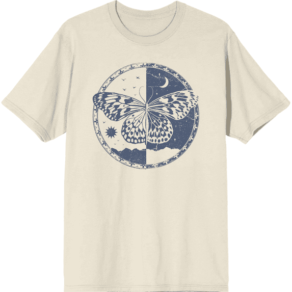 Butterfly Day And Night Adult Natural Crew Neck Short Sleeve Tee-XL