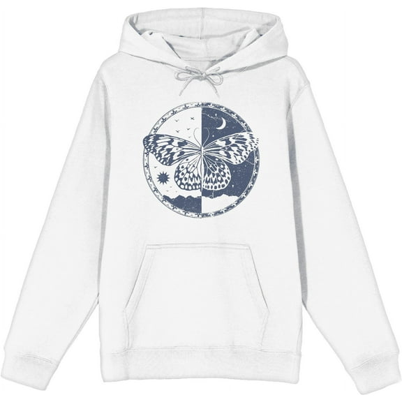 Butterfly Day And Night Adult White Long Sleeve Hoodie-XXL