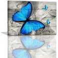 thumbnail image 1 of Butterfly Decor for Bathroom Blue Wall Art for Office Butterfly Room Decorations Art Paintings for Bedroom Blue Butterfly Prints Wooden Background Decorations for The Home Framed Wall Art 12x16inch, 1 of 6