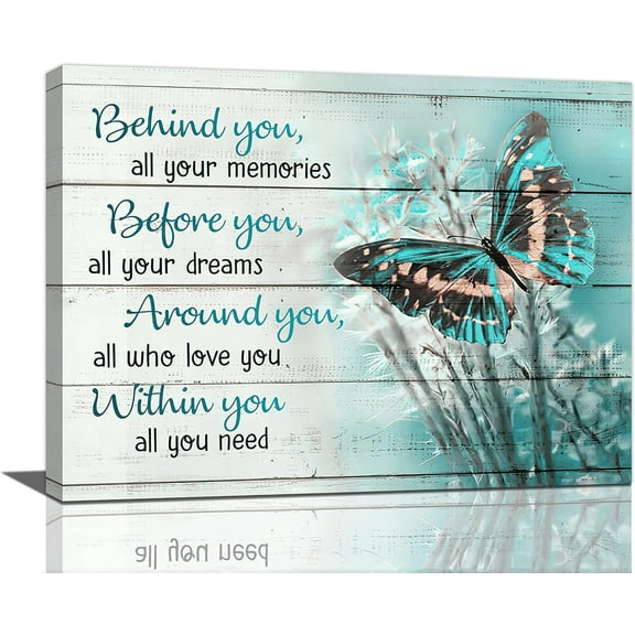 Butterfly Decor Wall Art Farmhouse Pictures Wall Decor Rustic Teal Butterfly Dandelion Canvas Prints Inspirational Quotes Painting Modern Home Artwork for Bathroom Bedroom Living Room 16"x12"