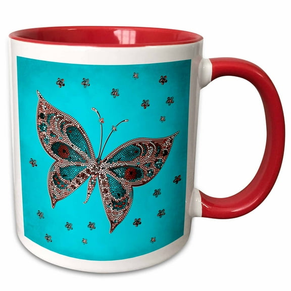 3drose, Butterfly Decorated with Mosaic, 15oz Two-tone Red Mug