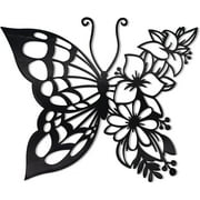 Butterfly Decoration Wall Art Boho Butterfly Wall Home Decor Hanging Appearance Wall Decor Metal Wall Hanging Butterfly Decor Flower Wall Art for Bedroom Living Room Home Wall，Black(Medium)