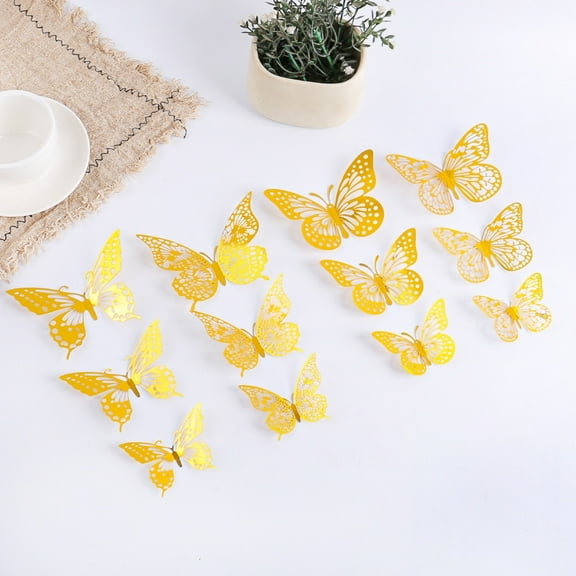 Butterfly Decorations, 12 Pcs 3 Sizes Butterfly Wall Decor, Butterfly Party Cake Decorations, Gold Butterfly Wall Stickers 3D Wall Art for Room Decor Birthday