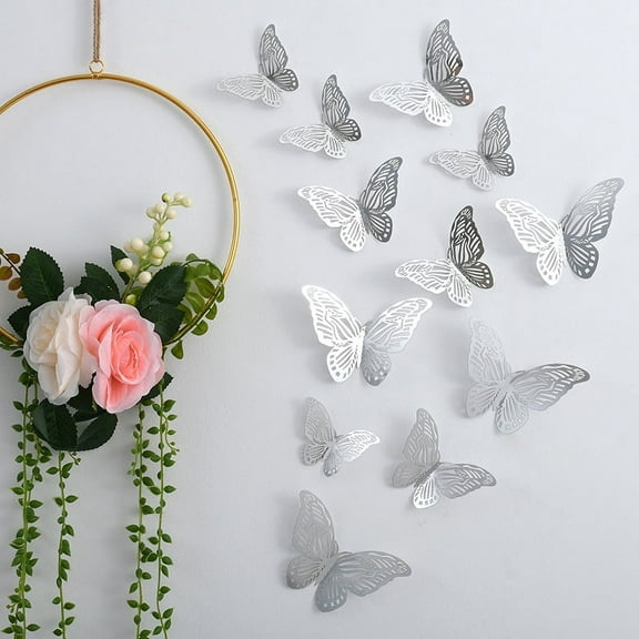 Butterfly Decorations, 72 Pcs 3 Sizes Butterfly Wall Decor, Butterfly Party Decorations, Silver Butterfly Wall Stickers 3D Wall Art for Room Decor Birthday (Silver)