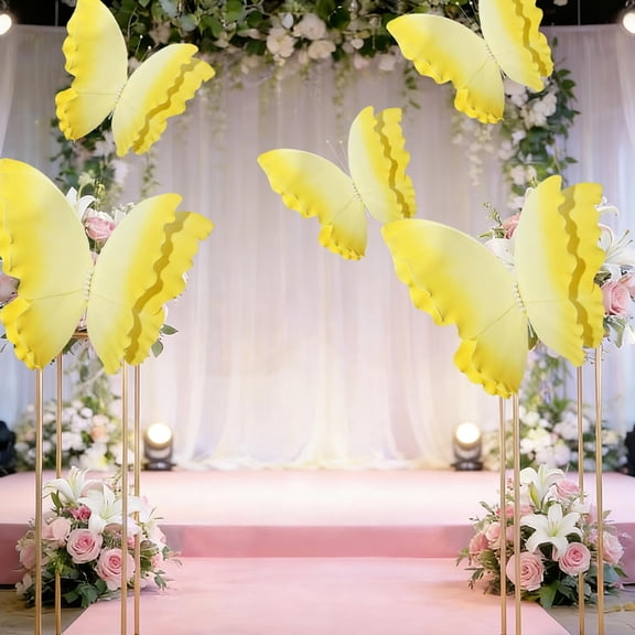 Butterfly Decorations, ZzCityTK Colorful 3D Plastic Butterfly Veils, 50x44cm Hanging Flower Window Wedding Party Outdoor Garden Scene Arrangement, Yellow