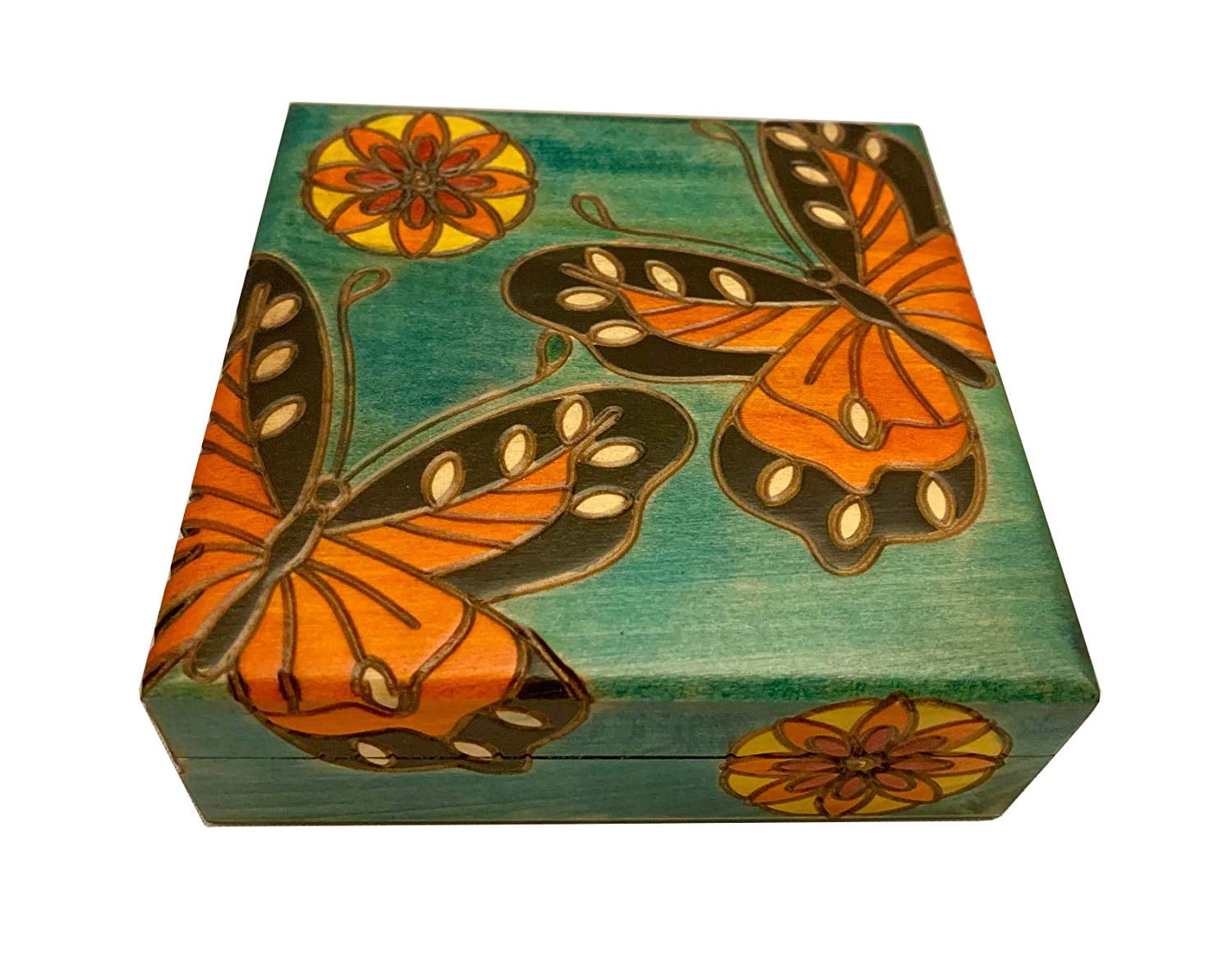 Butterfly Decorative Box Handmade Wood Keepsake Butterflies and Flowers ...