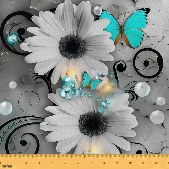 Butterfly Decorative Fabric ,Cute Animal Indoor Outdoor Fabric,White Daisy Flower Material By The Yard,Chic Flower Fabric By The Yard,Vintage Geometric Upholstery Fabric,DIY,1 Yard